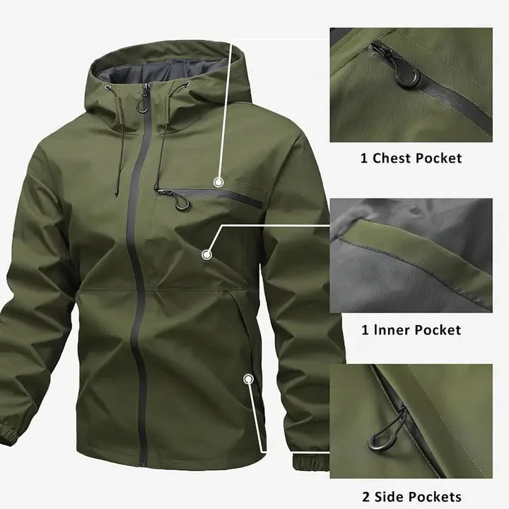 Abbie | Women's Hooded Rain Jacket Zip Front Multi-Pocket Regular Fit