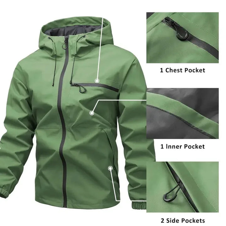 Abbie | Women's Hooded Rain Jacket Zip Front Multi-Pocket Regular Fit