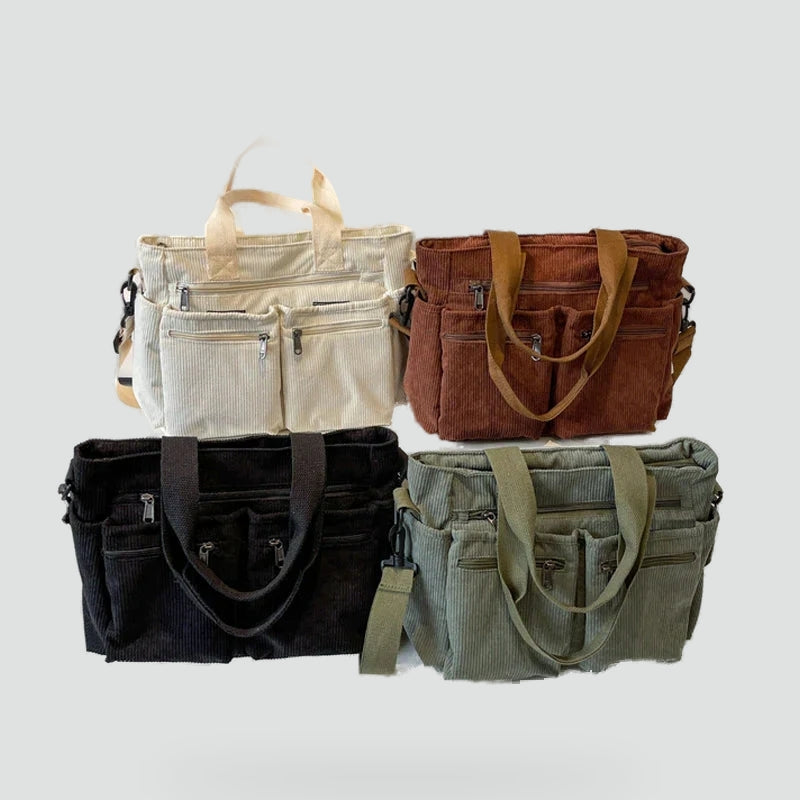 Josephine | Women's Corduroy Shoulder Bag Zip Pockets Laptop Compartment
