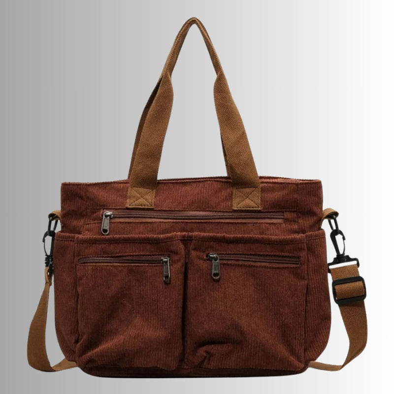 Josephine | Women's Corduroy Shoulder Bag Zip Pockets Laptop Compartment