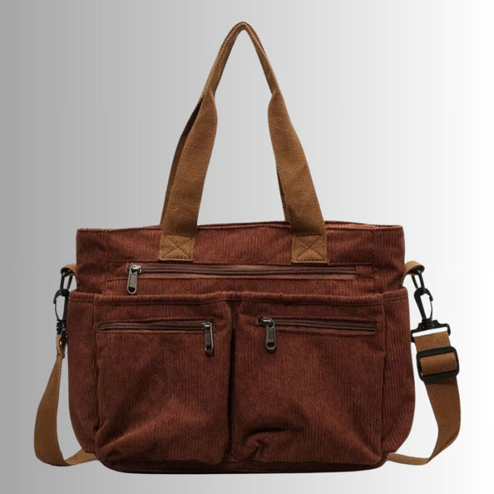 Josephine | Women's Corduroy Shoulder Bag Zip Pockets Laptop Compartment