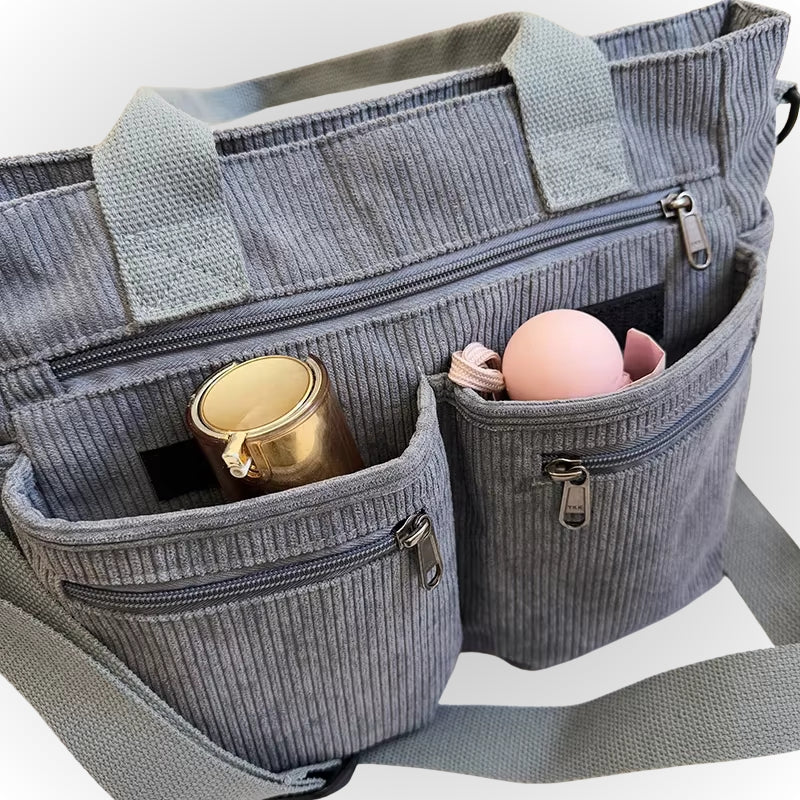 Josephine | Women's Corduroy Shoulder Bag Zip Pockets Laptop Compartment