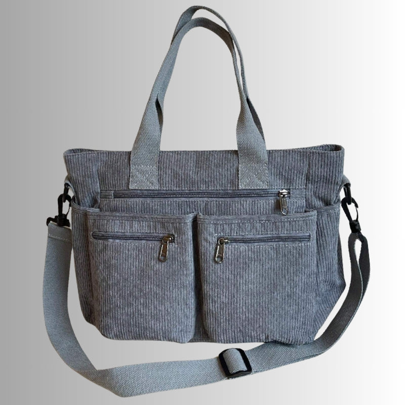 Josephine | Women's Corduroy Shoulder Bag Zip Pockets Laptop Compartment
