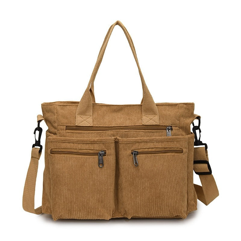 Josephine | Women's Corduroy Shoulder Bag Zip Pockets Laptop Compartment