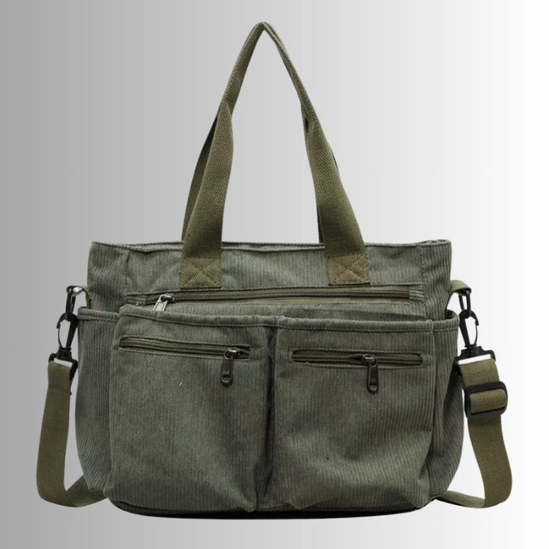 Josephine | Women's Corduroy Shoulder Bag Zip Pockets Laptop Compartment