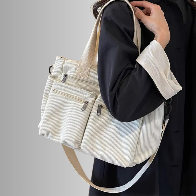 Josephine | Women's Corduroy Shoulder Bag Zip Pockets Laptop Compartment