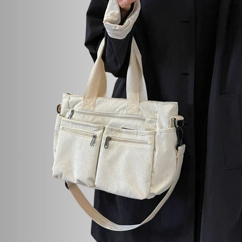 Josephine | Women's Corduroy Shoulder Bag Zip Pockets Laptop Compartment