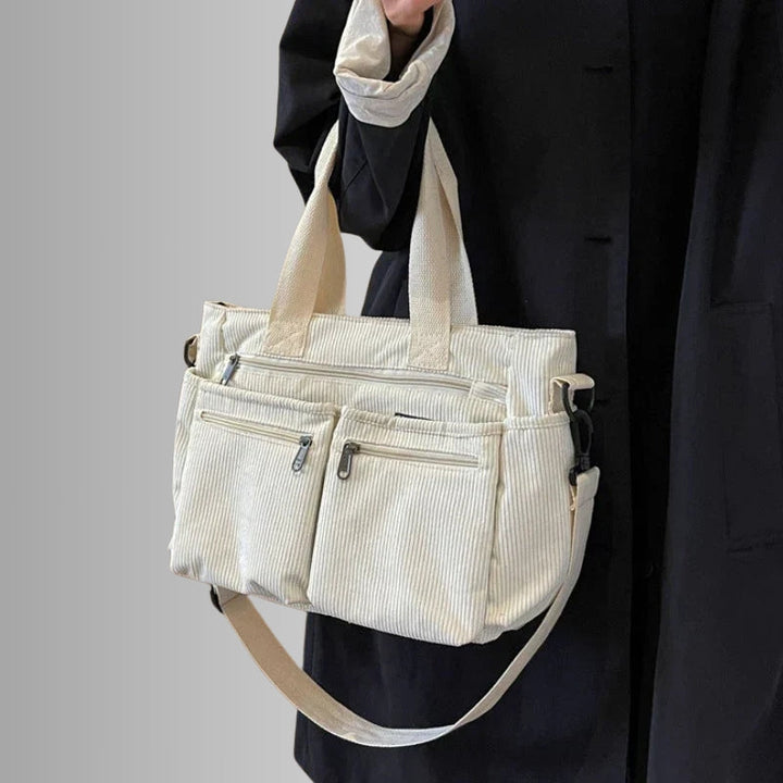 Josephine | Women's Corduroy Shoulder Bag Zip Pockets Laptop Compartment
