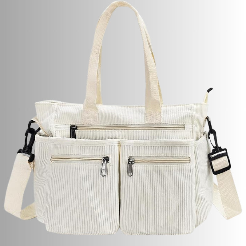 Josephine | Women's Corduroy Shoulder Bag Zip Pockets Laptop Compartment