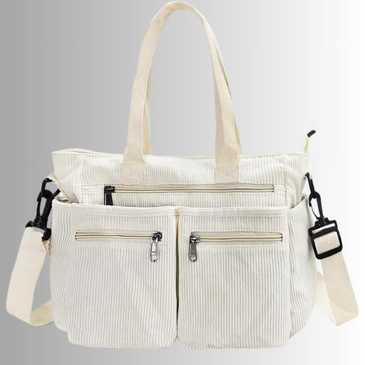 Josephine | Women's Corduroy Shoulder Bag Zip Pockets Laptop Compartment