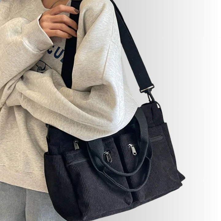 Josephine | Women's Corduroy Shoulder Bag Zip Pockets Laptop Compartment