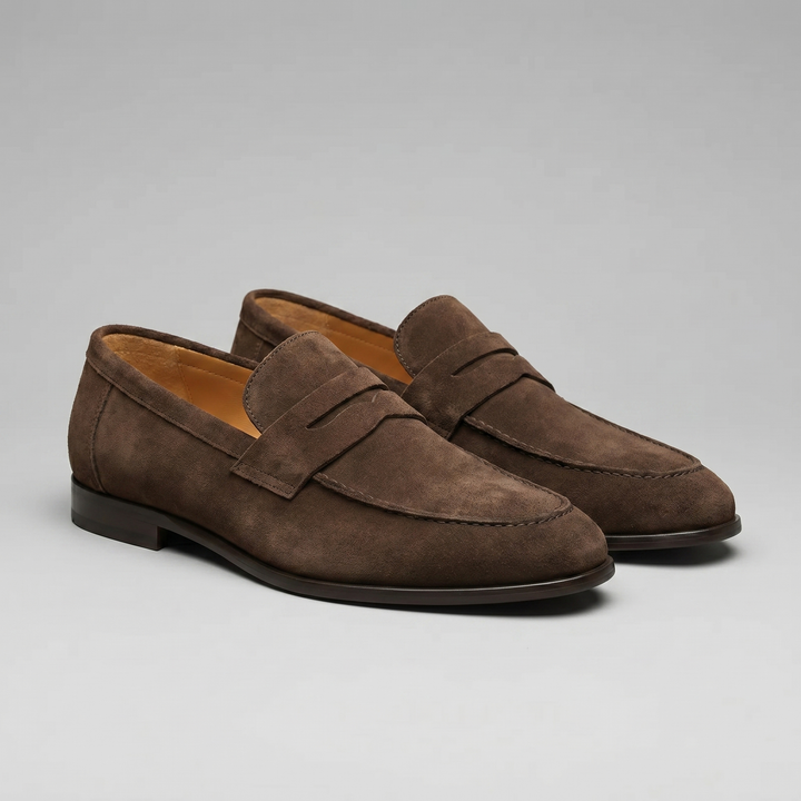 Dominic | Men's Suede-Effect Penny Loafers Moccasin Stitching