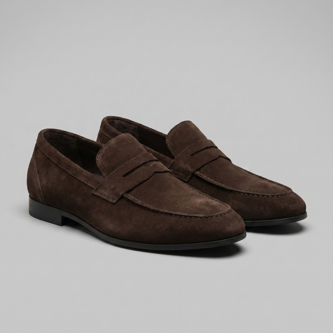 Dominic | Men's Suede-Effect Penny Loafers Moccasin Stitching