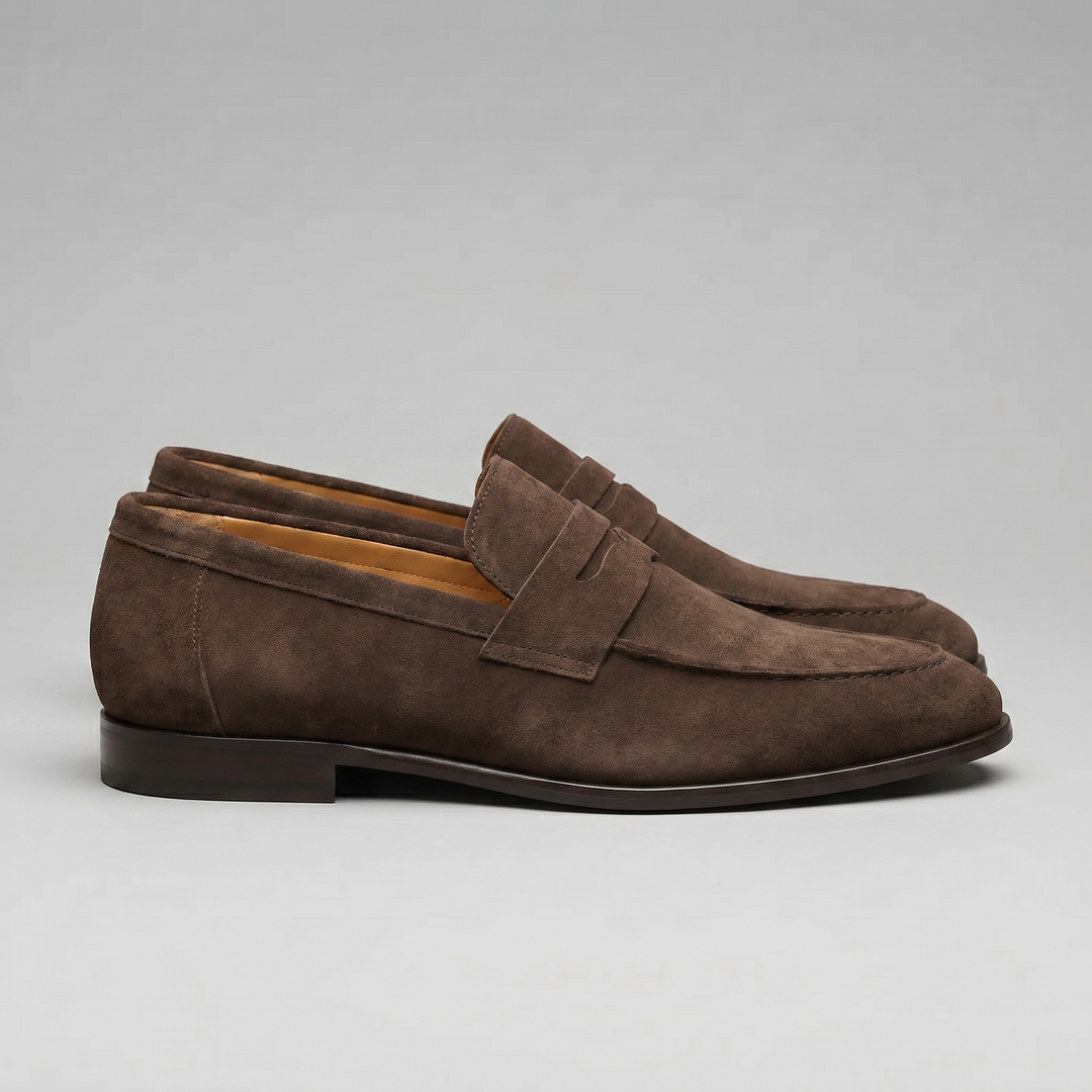 Dominic | Men's Suede-Effect Penny Loafers Moccasin Stitching