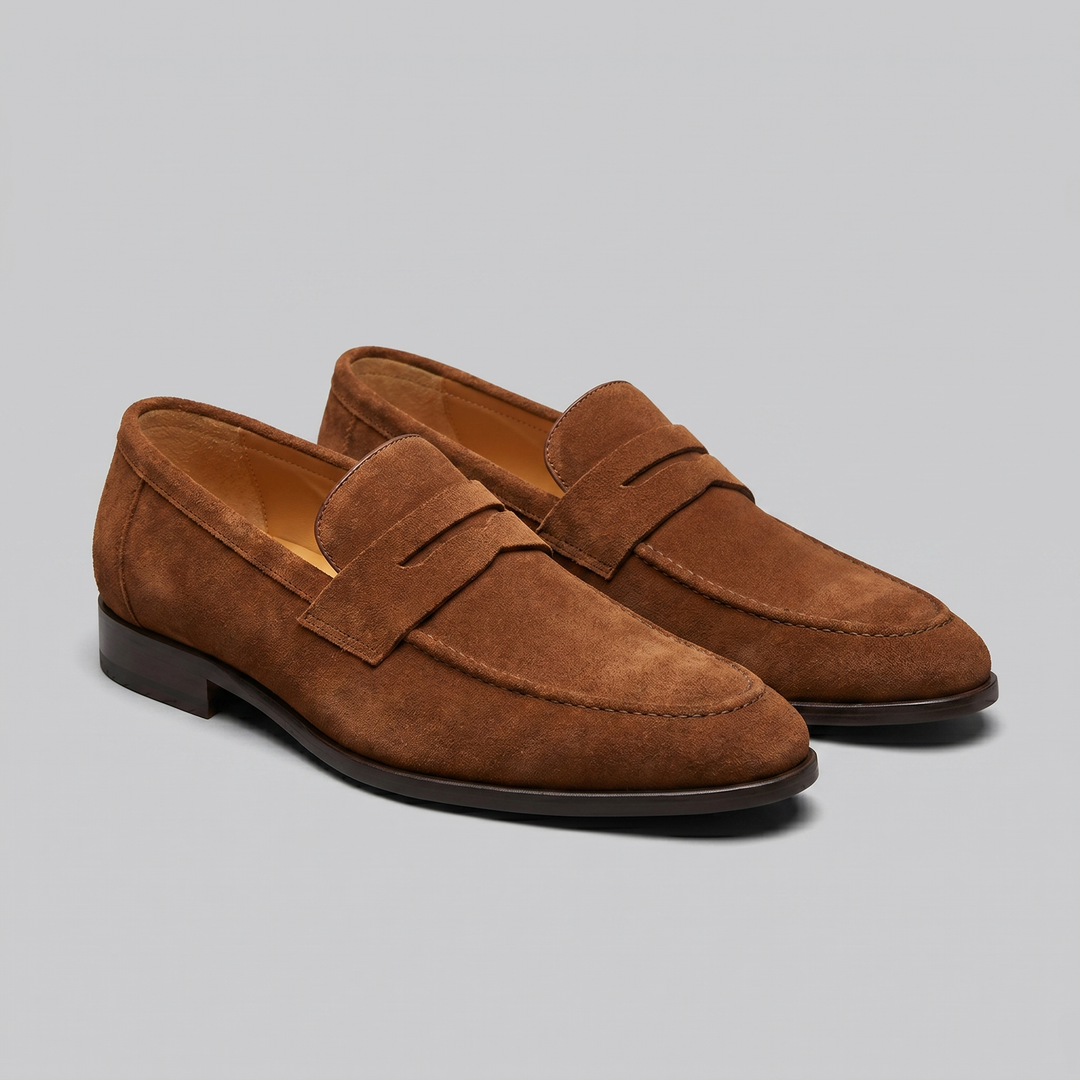 Dominic | Men's Suede-Effect Penny Loafers Moccasin Stitching