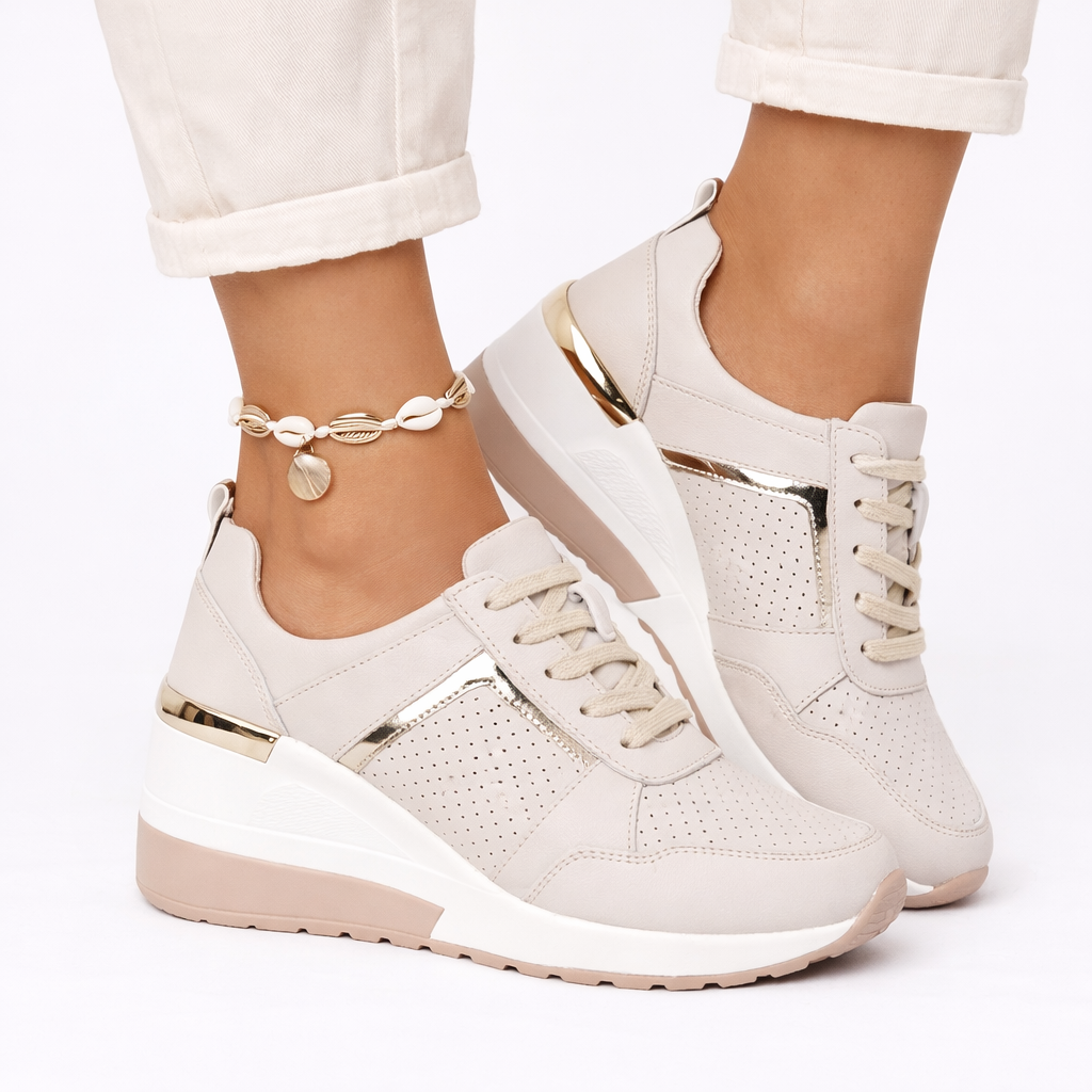 Cora | Women's Lace-Up Wedge Trainers Perforated Cushioned Sole