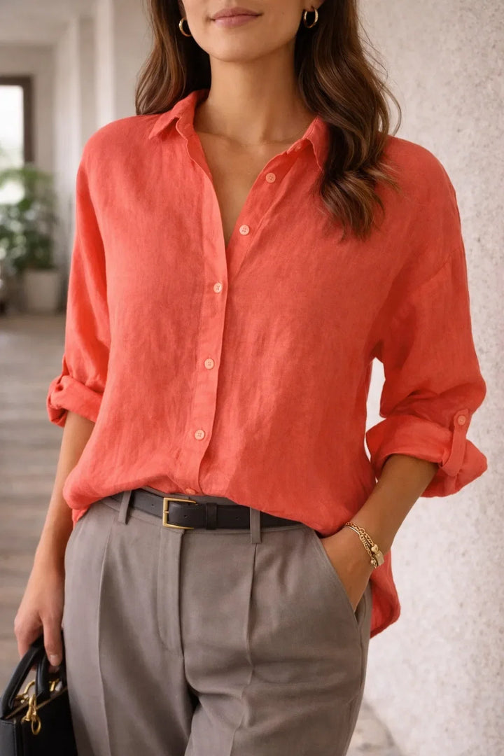Aurelia | Women's Long Sleeve V-Neck Shirt Regular Fit Roll-Up Sleeves