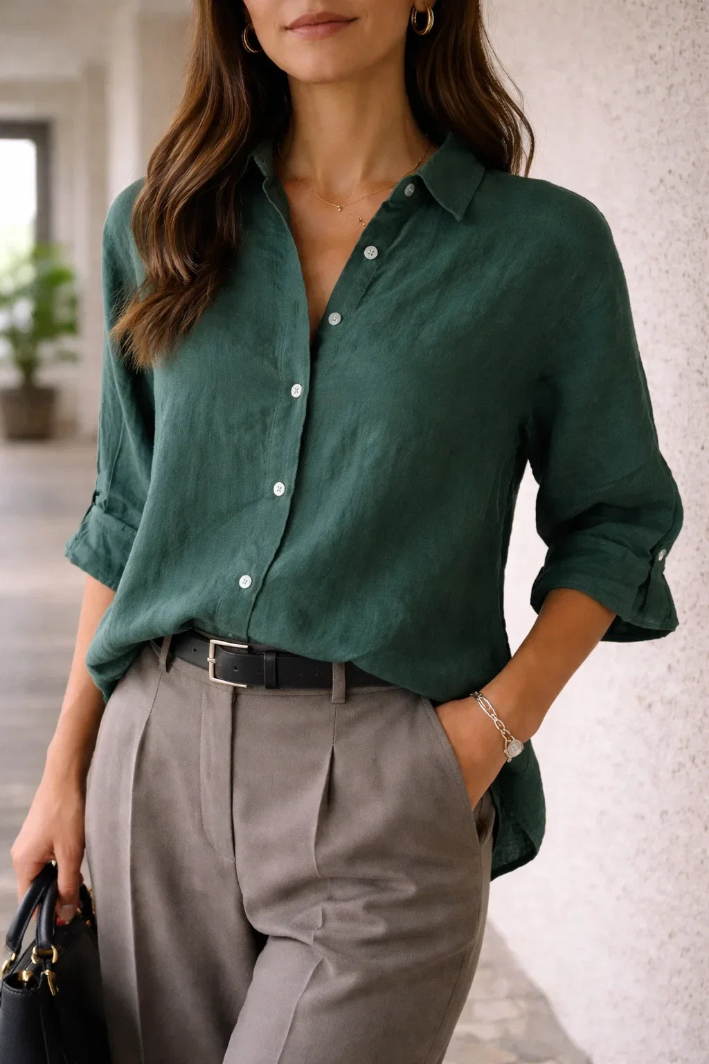 Aurelia | Women's Long Sleeve V-Neck Shirt Regular Fit Roll-Up Sleeves