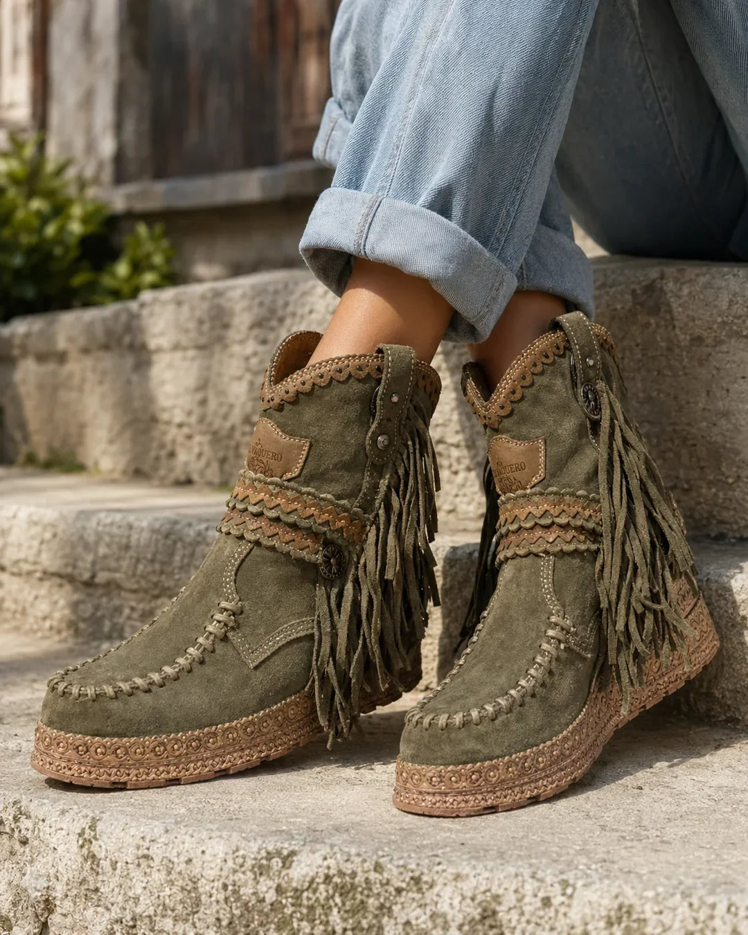 Ava | Women's Boho Lace-Up Ankle Boots Fringe & Braided Trim