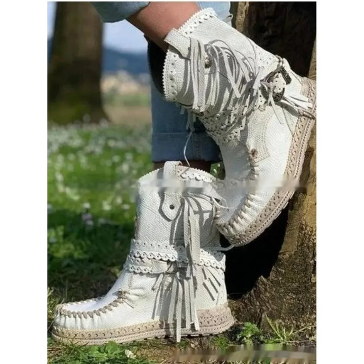 Ava | Women's Boho Lace-Up Ankle Boots Fringe & Braided Trim