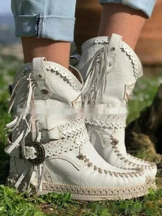 Ava | Women's Boho Lace-Up Ankle Boots Fringe & Braided Trim