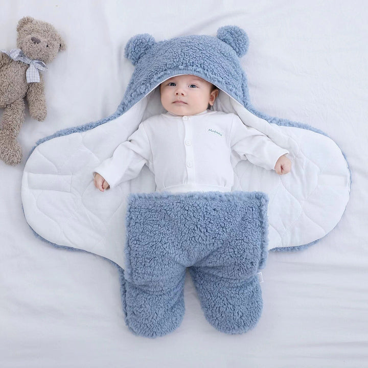Baby's Ultra Soft Bear Ear Quilted Winter Swaddle & Sleeping Bag