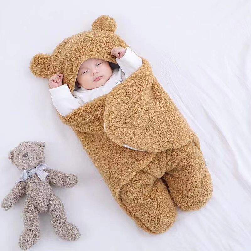 Baby's Ultra Soft Bear Ear Quilted Winter Swaddle & Sleeping Bag