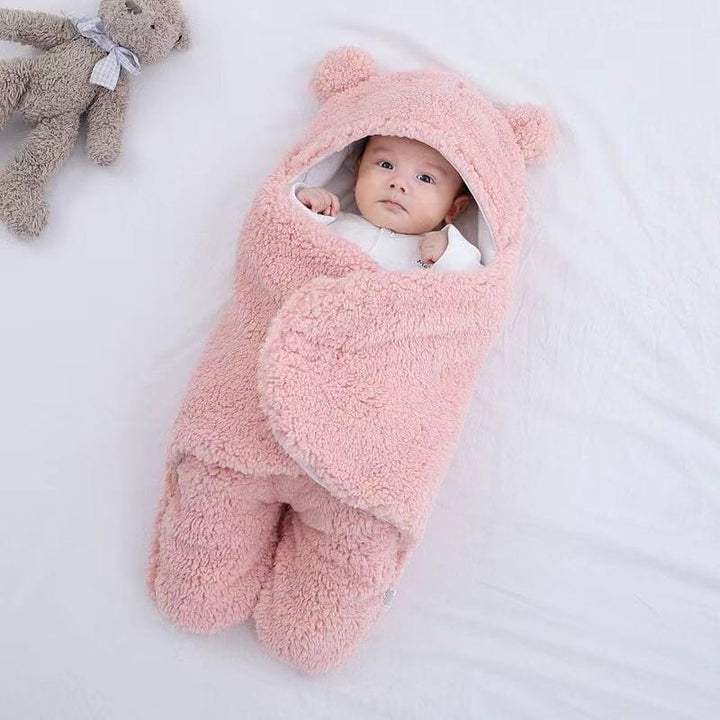 Baby's Ultra Soft Bear Ear Quilted Winter Swaddle & Sleeping Bag