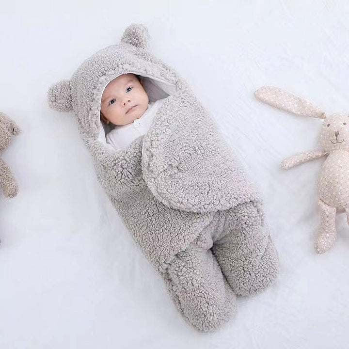 Baby's Ultra Soft Bear Ear Quilted Winter Swaddle & Sleeping Bag