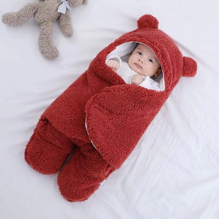 Baby's Ultra Soft Bear Ear Quilted Winter Swaddle & Sleeping Bag
