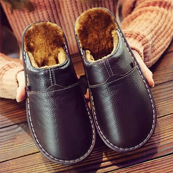 Theo | Unisex Waterproof Fleece-Lined Leather Slip-On Slippers
