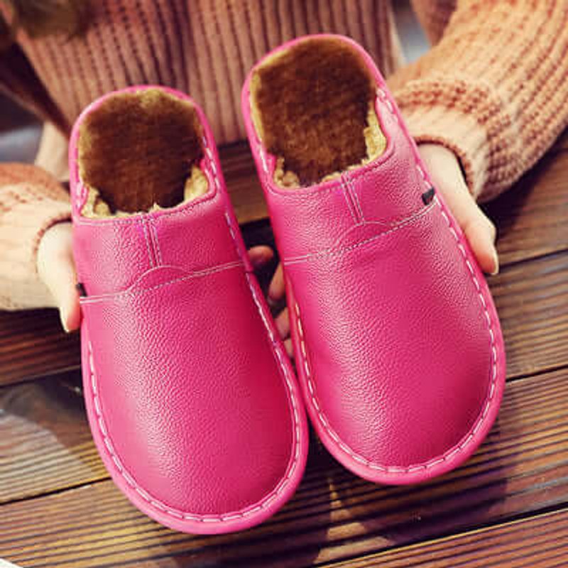 Theo | Unisex Waterproof Fleece-Lined Leather Slip-On Slippers