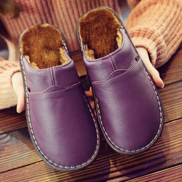 Theo | Unisex Waterproof Fleece-Lined Leather Slip-On Slippers