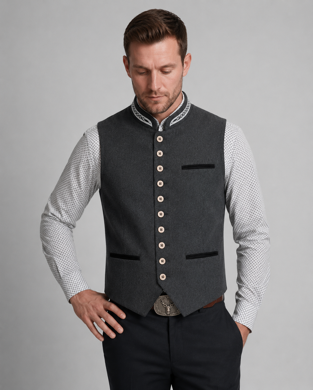 Garrick | Men's Embroidered Waistcoat Slim Fit Funnel Neck