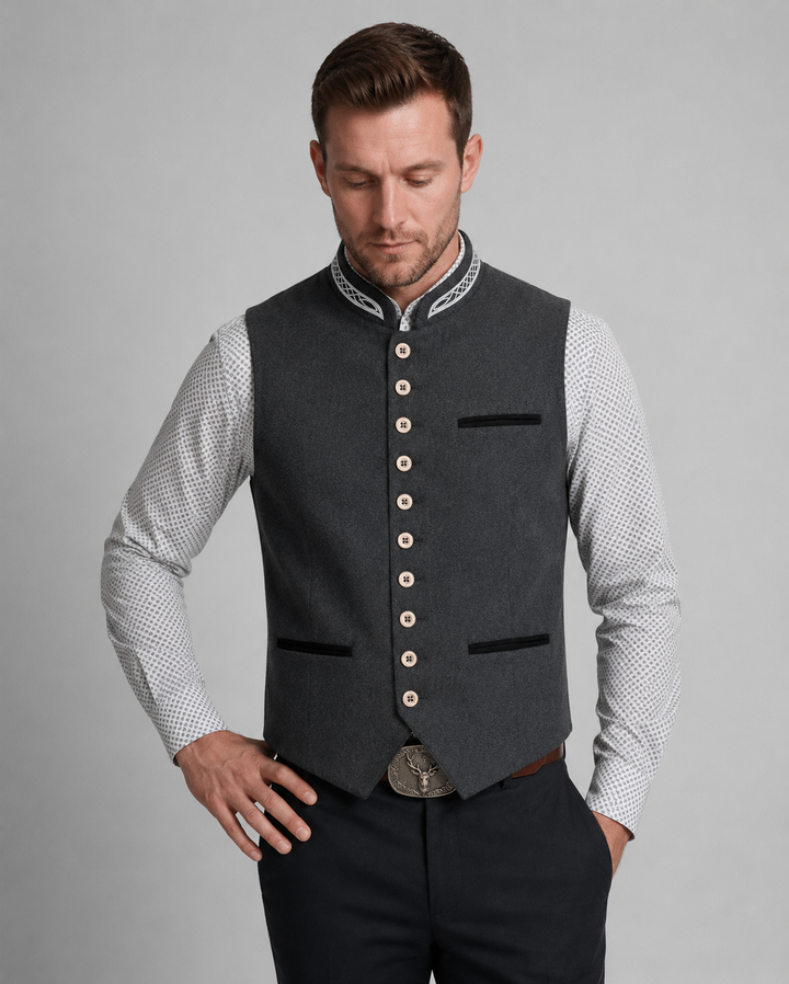 Garrick | Men's Embroidered Waistcoat Slim Fit Funnel Neck