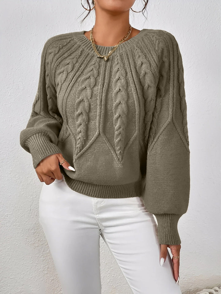 Adelgunde | Women's Oversized Cable Knit Jumper Crew Neck Balloon Sleeves