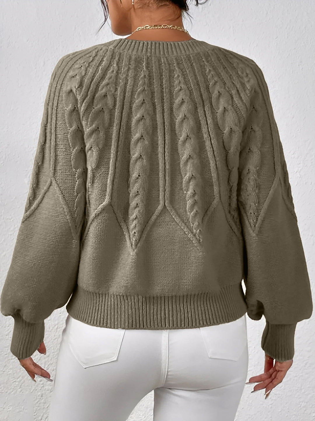 Adelgunde | Women's Oversized Cable Knit Jumper Crew Neck Balloon Sleeves