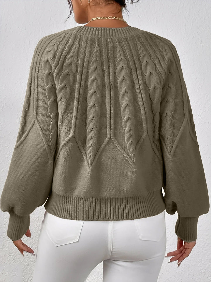 Adelgunde | Women's Oversized Cable Knit Jumper Crew Neck Balloon Sleeves