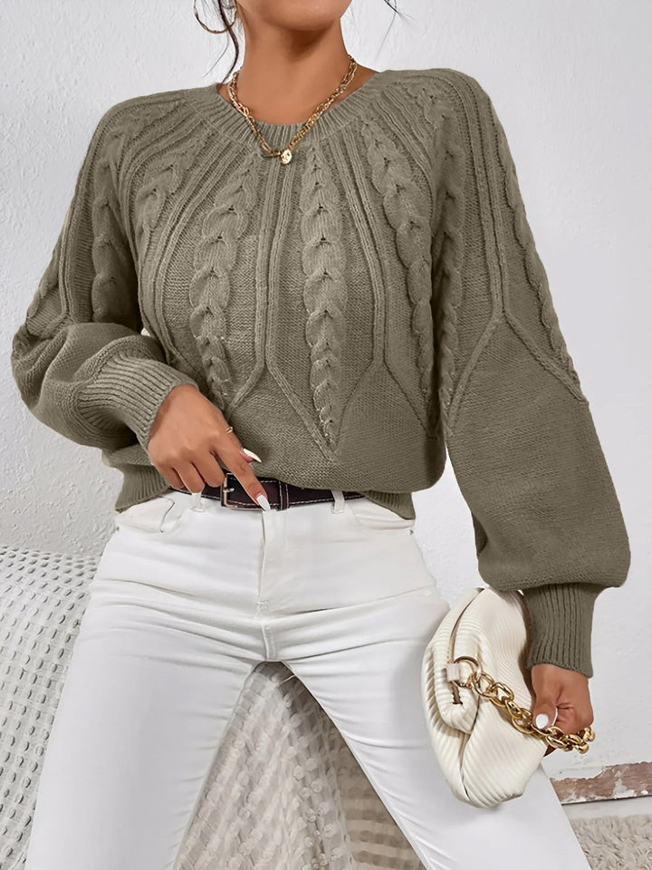 Adelgunde | Women's Oversized Cable Knit Jumper Crew Neck Balloon Sleeves