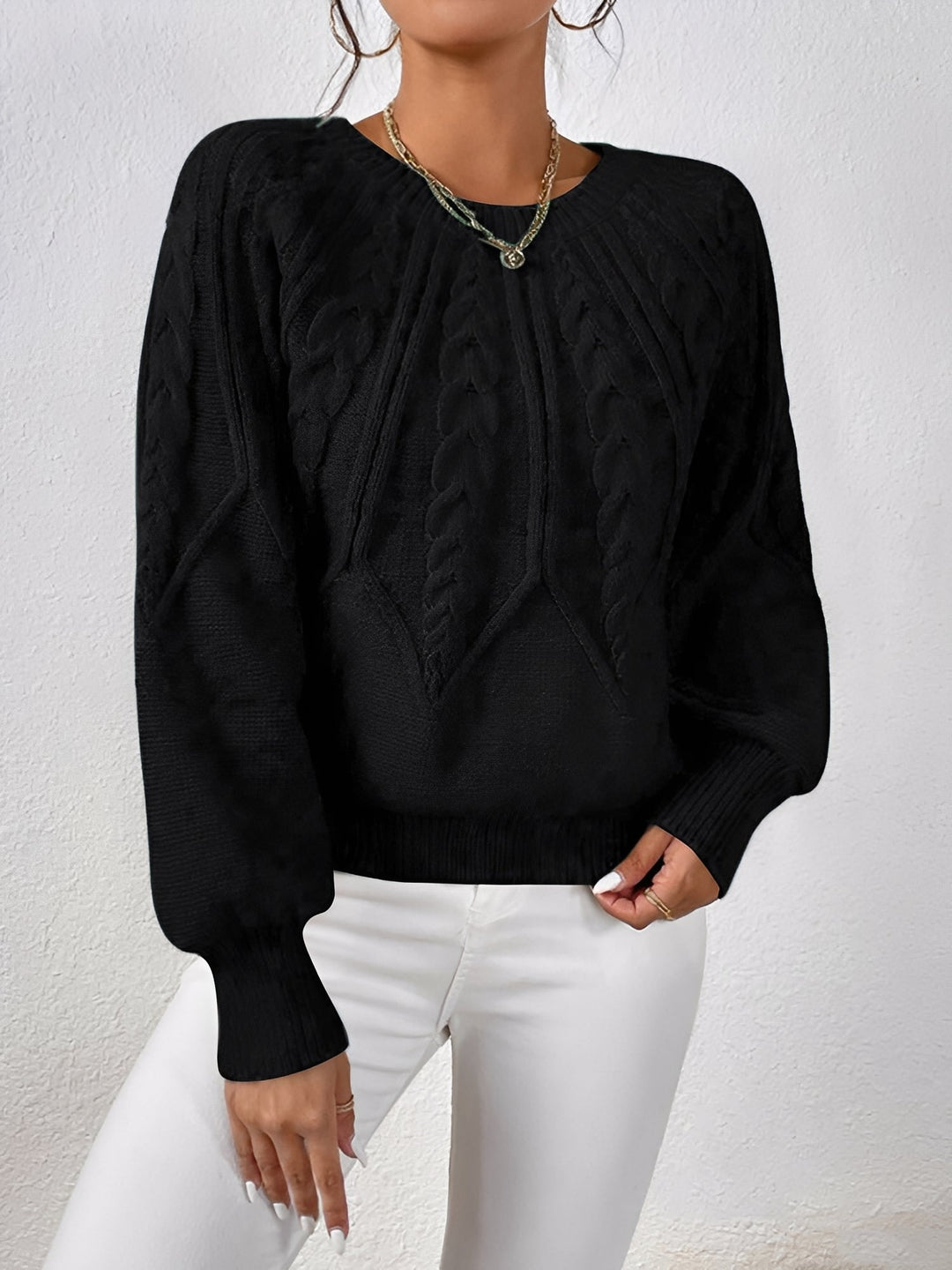 Adelgunde | Women's Oversized Cable Knit Jumper Crew Neck Balloon Sleeves