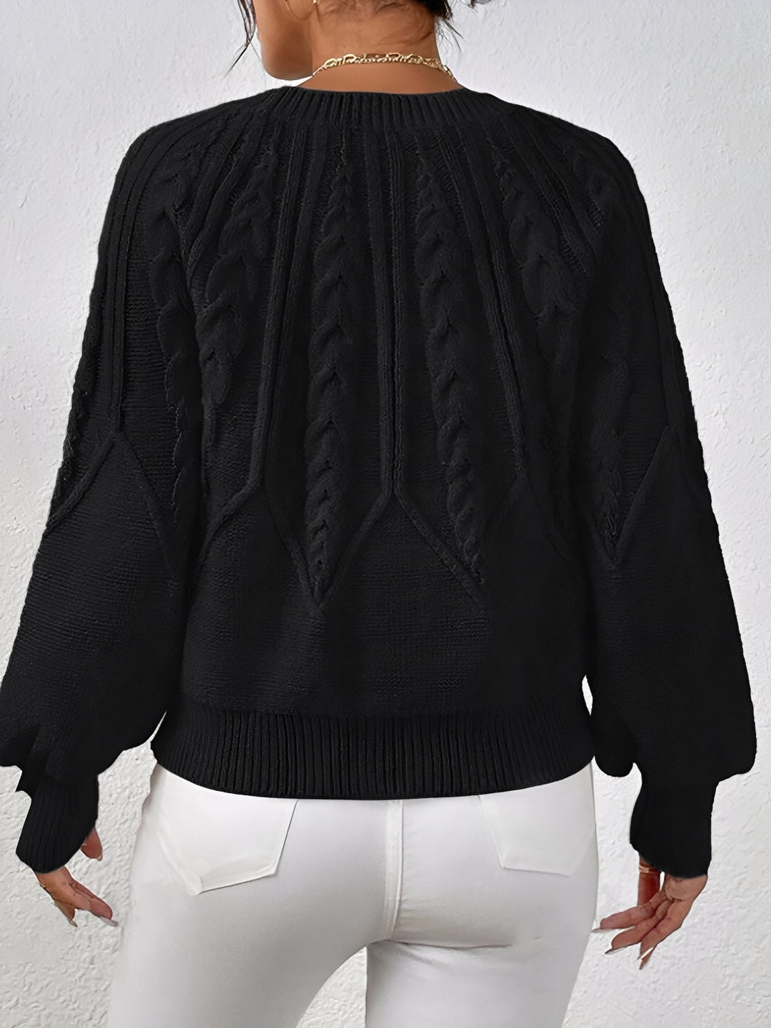Adelgunde | Women's Oversized Cable Knit Jumper Crew Neck Balloon Sleeves