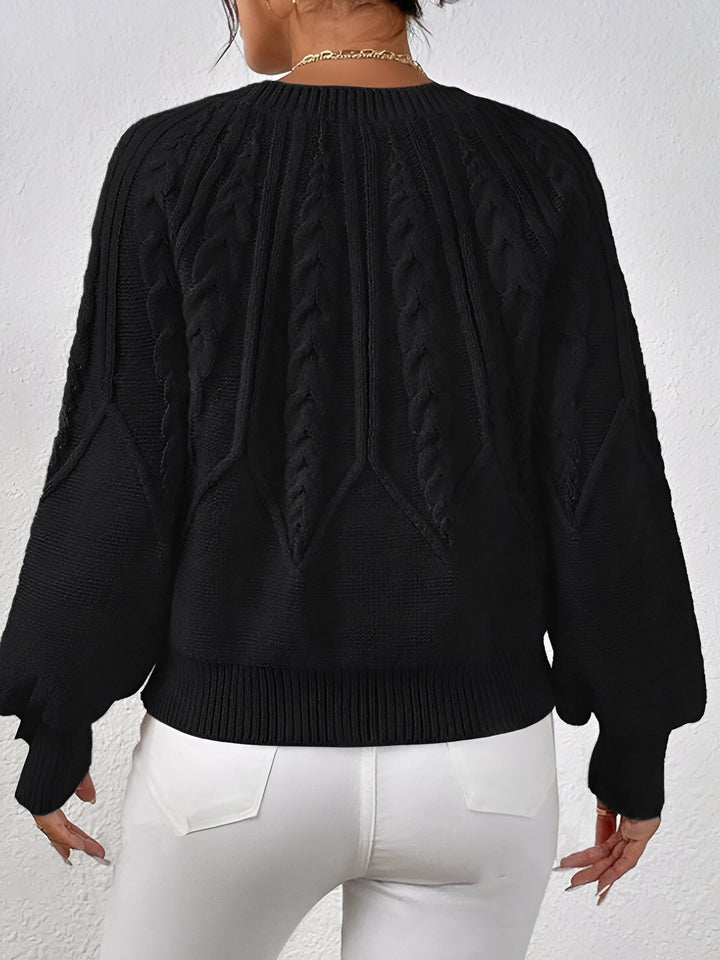Adelgunde | Women's Oversized Cable Knit Jumper Crew Neck Balloon Sleeves