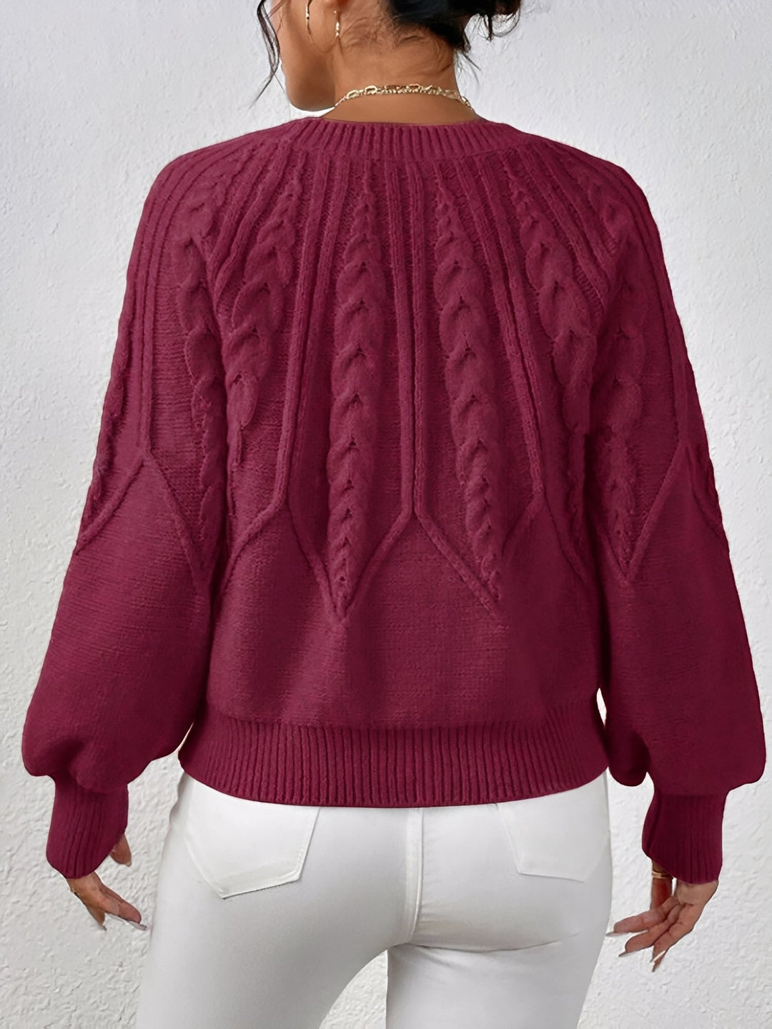 Adelgunde | Women's Oversized Cable Knit Jumper Crew Neck Balloon Sleeves
