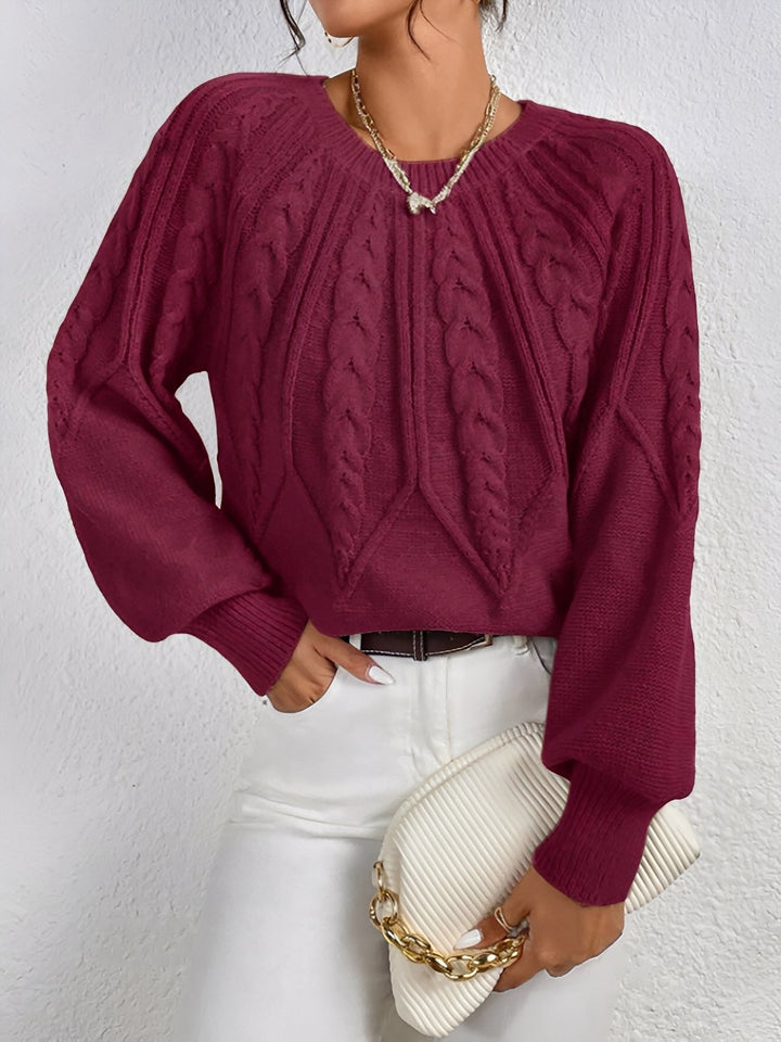 Adelgunde | Women's Oversized Cable Knit Jumper Crew Neck Balloon Sleeves