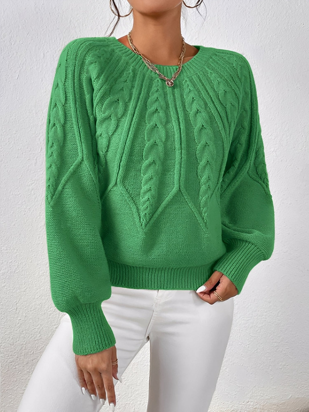 Adelgunde | Women's Oversized Cable Knit Jumper Crew Neck Balloon Sleeves