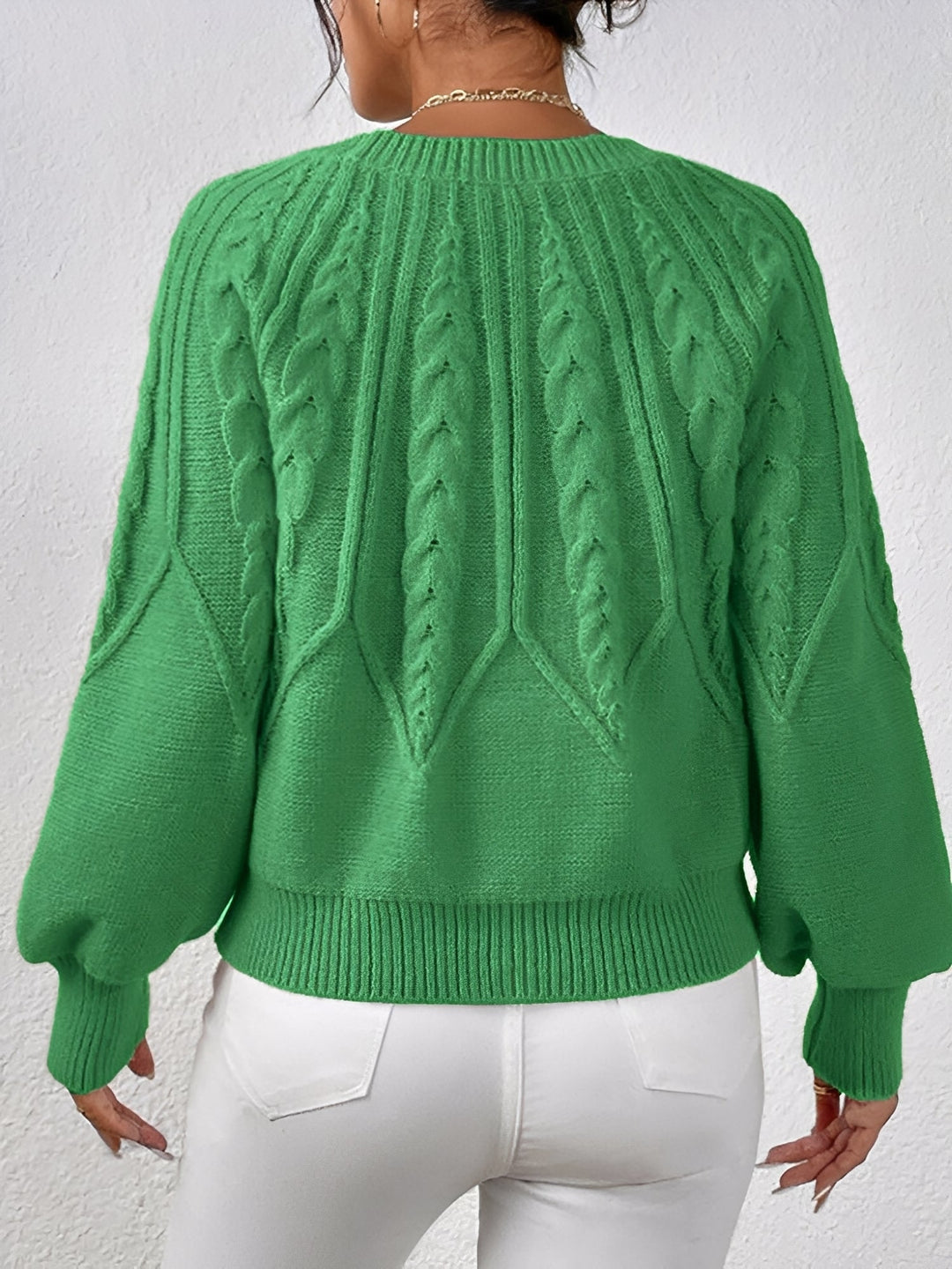 Adelgunde | Women's Oversized Cable Knit Jumper Crew Neck Balloon Sleeves