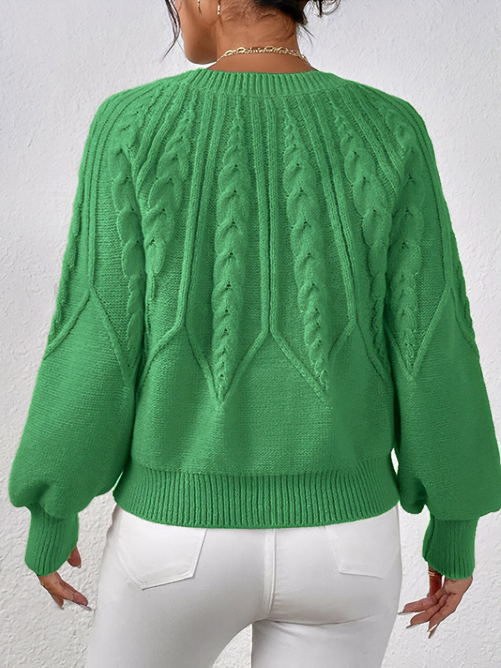 Adelgunde | Women's Oversized Cable Knit Jumper Crew Neck Balloon Sleeves