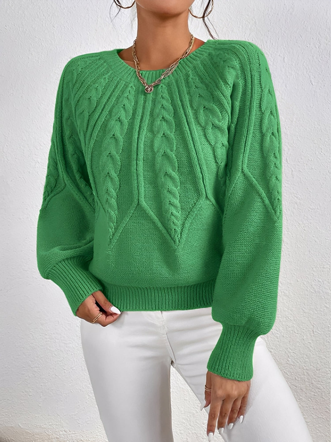 Adelgunde | Women's Oversized Cable Knit Jumper Crew Neck Balloon Sleeves