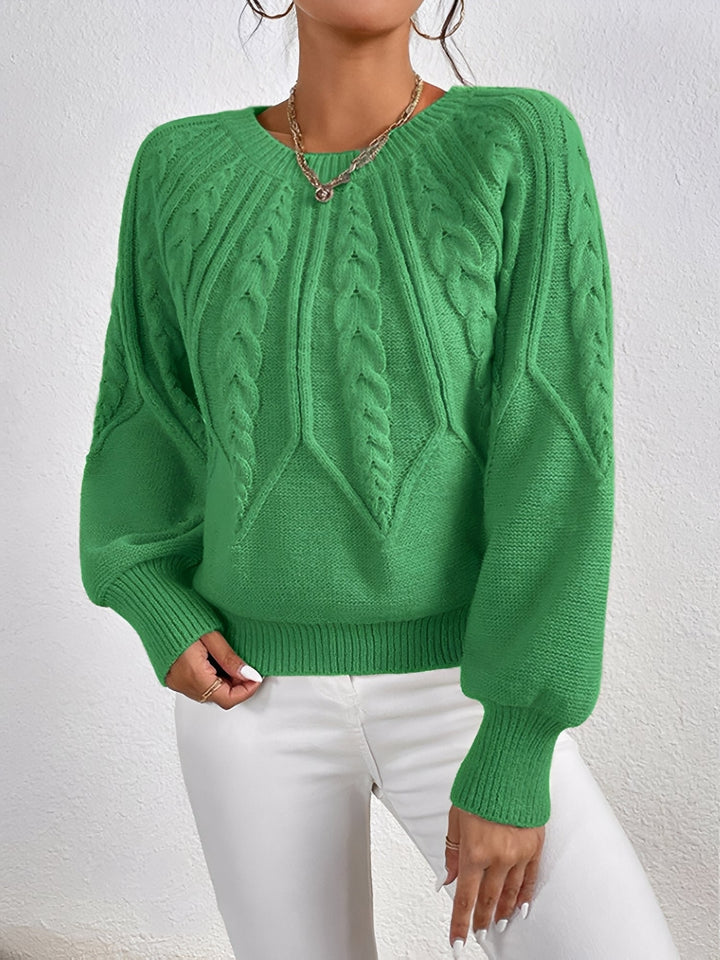 Adelgunde | Women's Oversized Cable Knit Jumper Crew Neck Balloon Sleeves