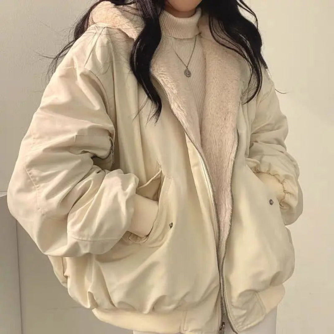 Women’s Oversized Bomber Jacket – Hooded Utility Layer for Casual Winter Wear